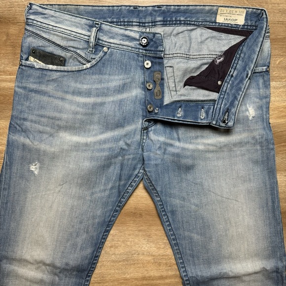 Diesel Jeans Men 33x32 Blue Iakop Regular Slim Taper Light Wash